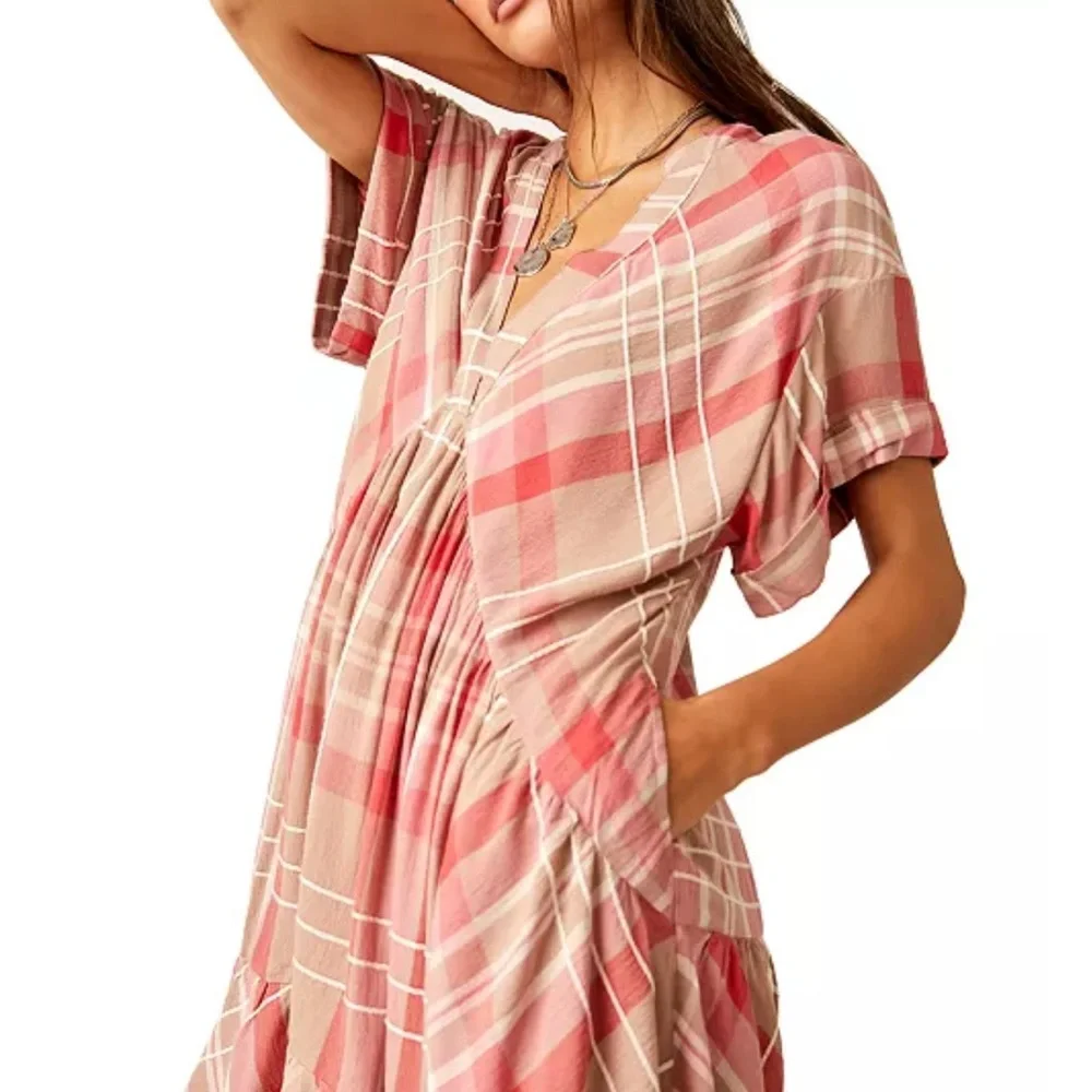Free‎ People Agnes Plaid Mini in Ballet Combo